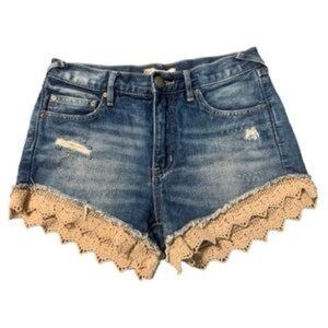 Free People Denim Shorts with Beige Lace